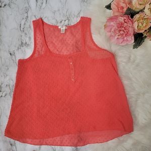 💕 Bozzolo Orange Sheer Tank Top Swiss Polka Dots Women's Size Large 🧡🧡🧡